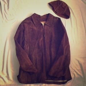 Brown suede coat .with brown suede hat.